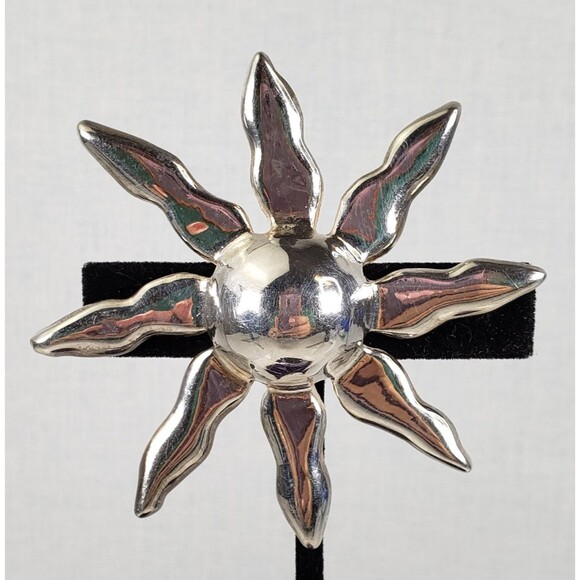 Vintage Signed MJ Marie Jennifer Silver Plated Sun Pendant 3" Brooch - Picture 1 of 14